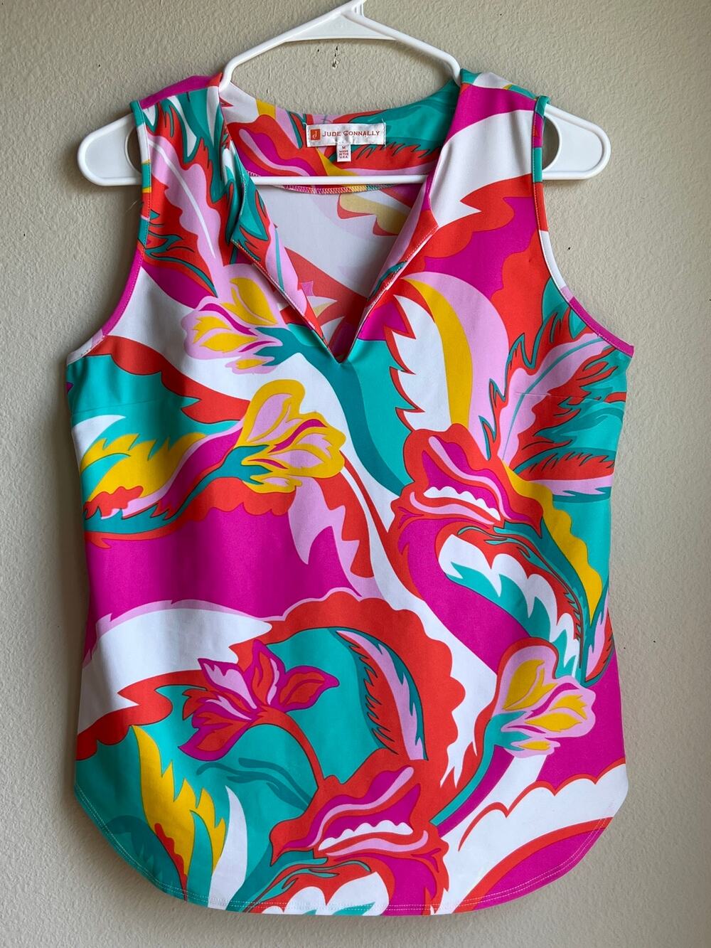 Jude Connally Ali Sleeveless Top V-Neck Abstract Floral Print Size M